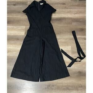 Maeve by Anthropologie Faux Wrap Culotte Jumpsuit Womens 12Black Wide Leg Casual